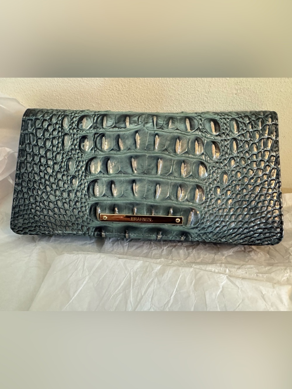Brahmin AnnMarie Clutch/Wallet in Obsidian Melbourne Croc-Embossed Leather